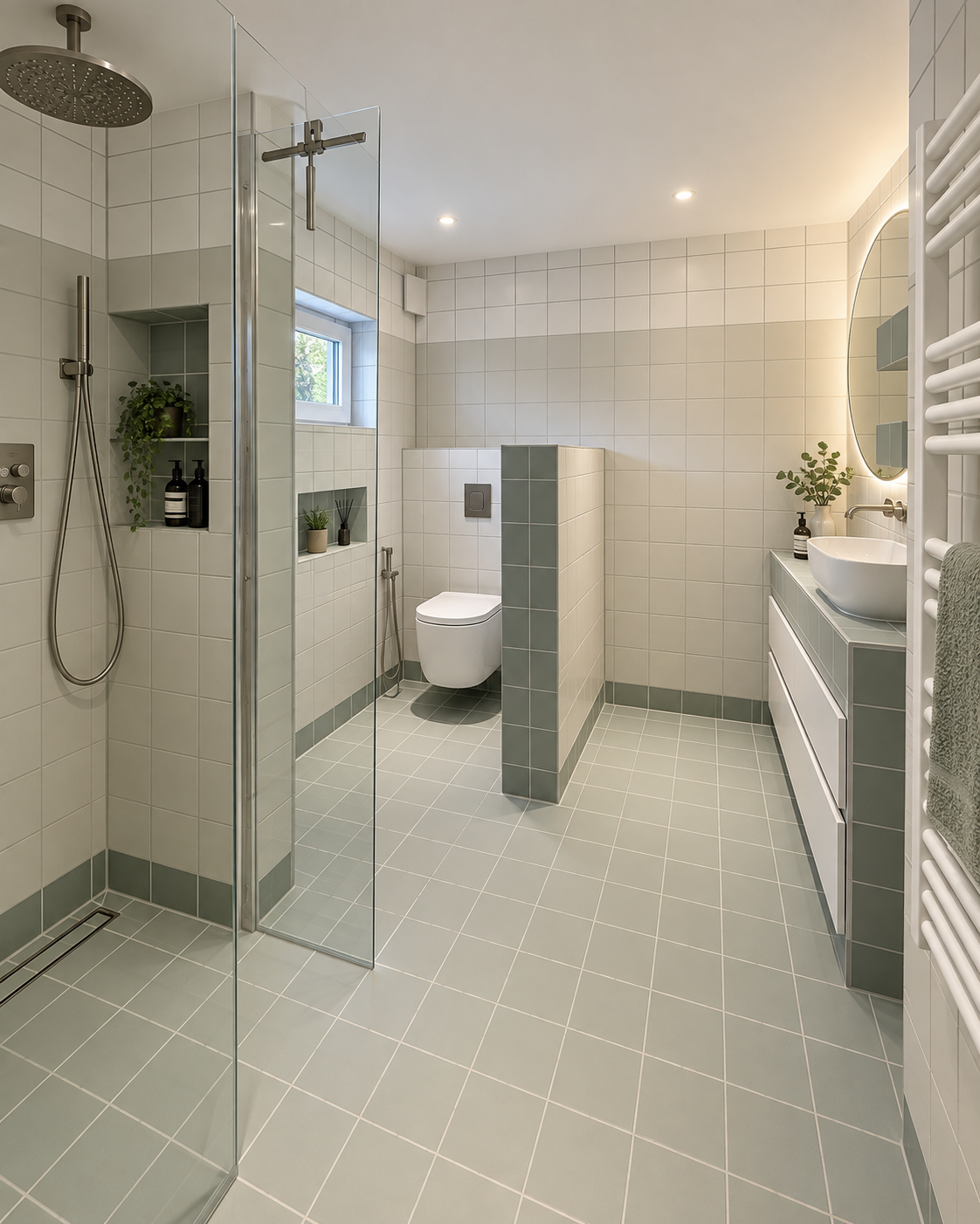 Badkamer renovatie met groene tegels