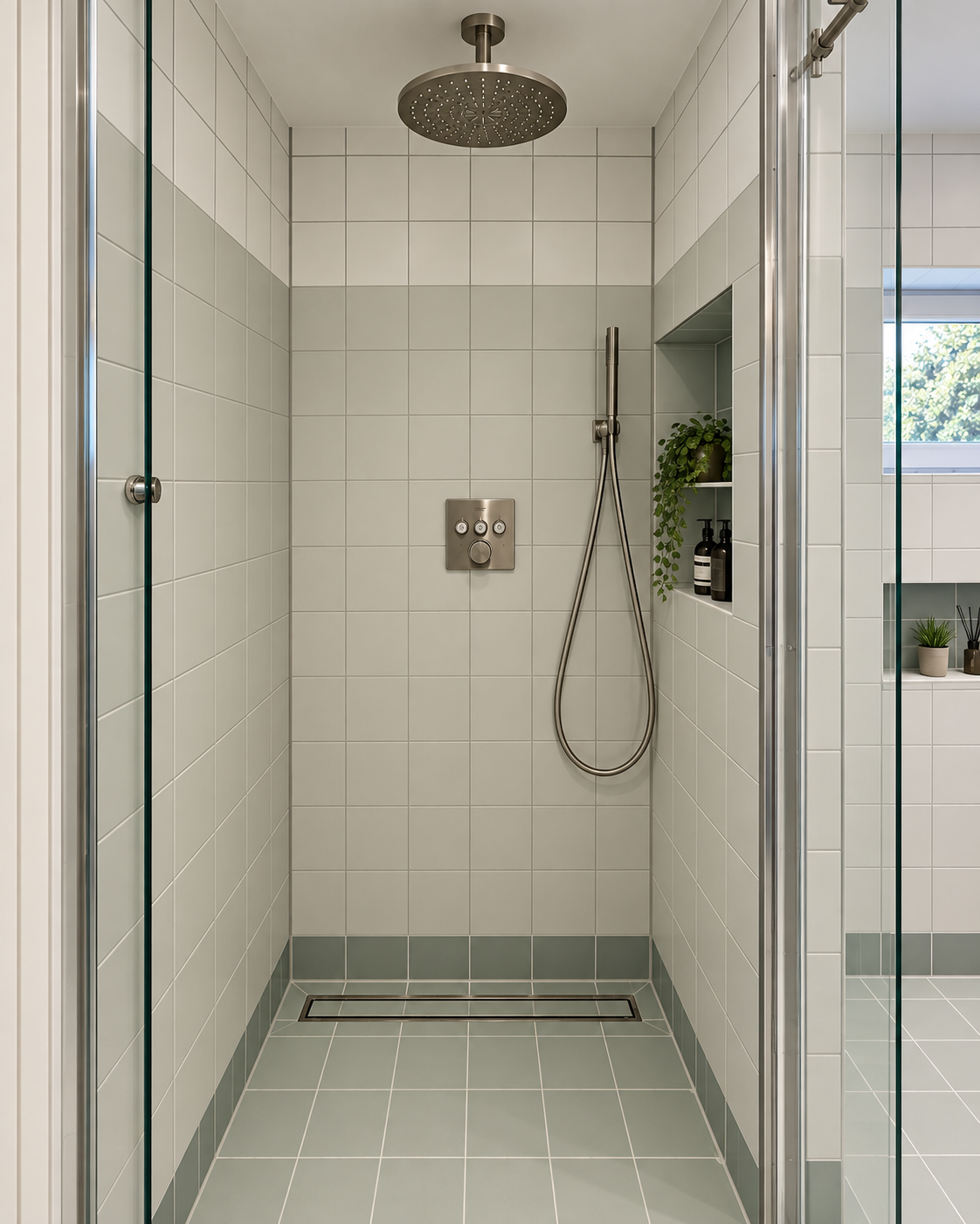 Douche renovatie met strak tegelwerk