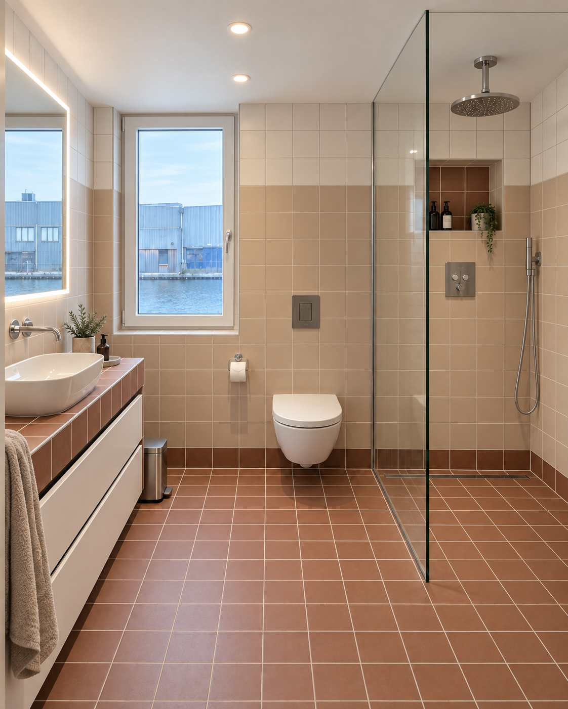 Badkamer renovatie met warme tegels